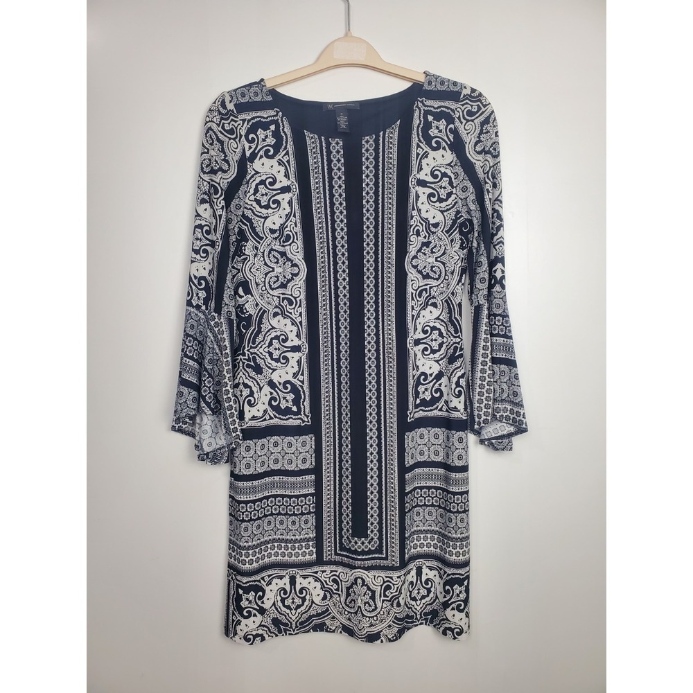 INC International Concepts Silver & Black Knit Cocktail Mini Dress Petite Sz M